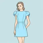 short-sleeved pale blue dress with puffy shoulders image